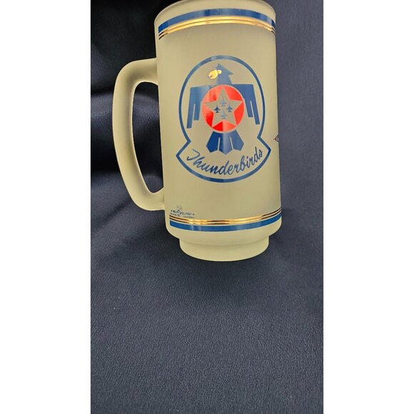 Thunderbirds Frosted Glass Beer Mug 5" Tall Airwolf Lancaster CA Vintage - Picture 1 of 7